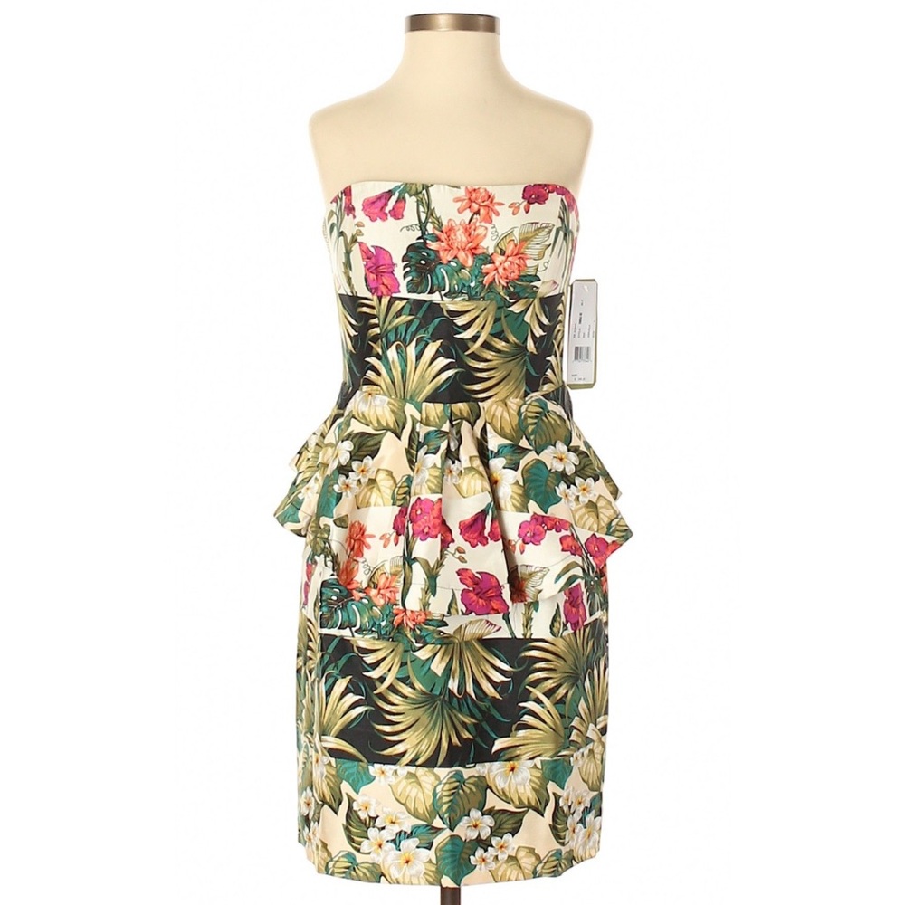Nicole Miller Artelier Tropical Strapless Peplum cocktail Dress size 2 🌴